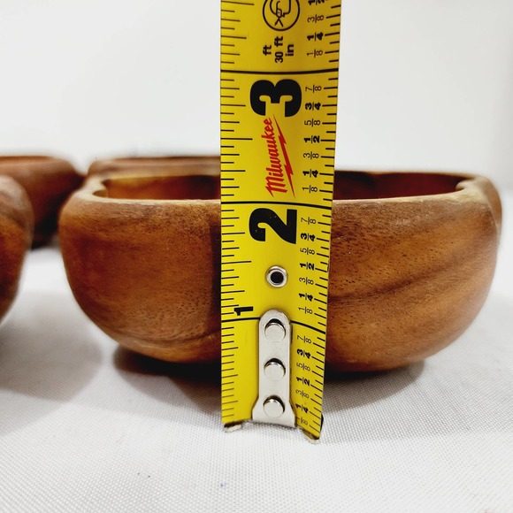 4x Dolphin Ginuwine Monkey Pod Wood Salad Serving Bowl Set Mid-Century Scalloped - Picture 13 of 14